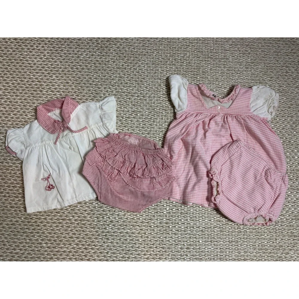 Vintage Baby Girl Lot Carters Smocked Lace Embroidered Dresses Bloomers 50's